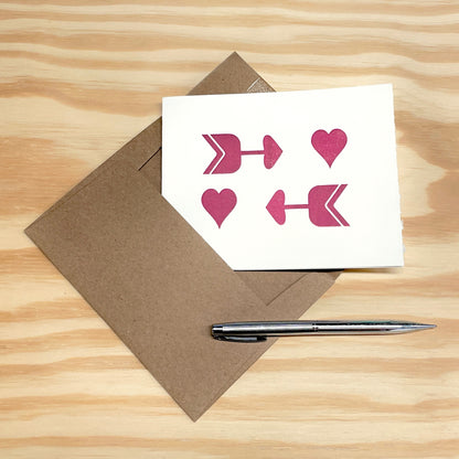 Arrows and Hearts - single card - wood type letterpress printed