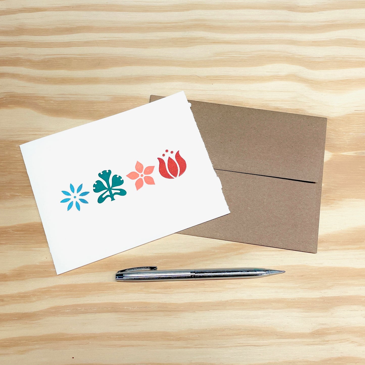 Four Flowers - single card - wood type letterpress printed