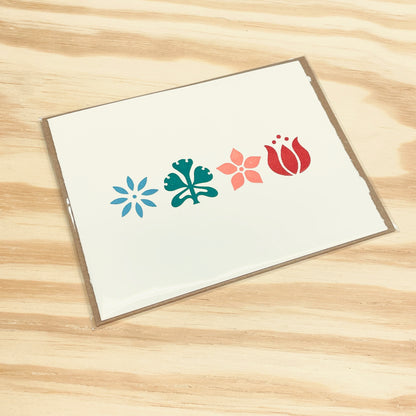 Four Flowers - single card - wood type letterpress printed