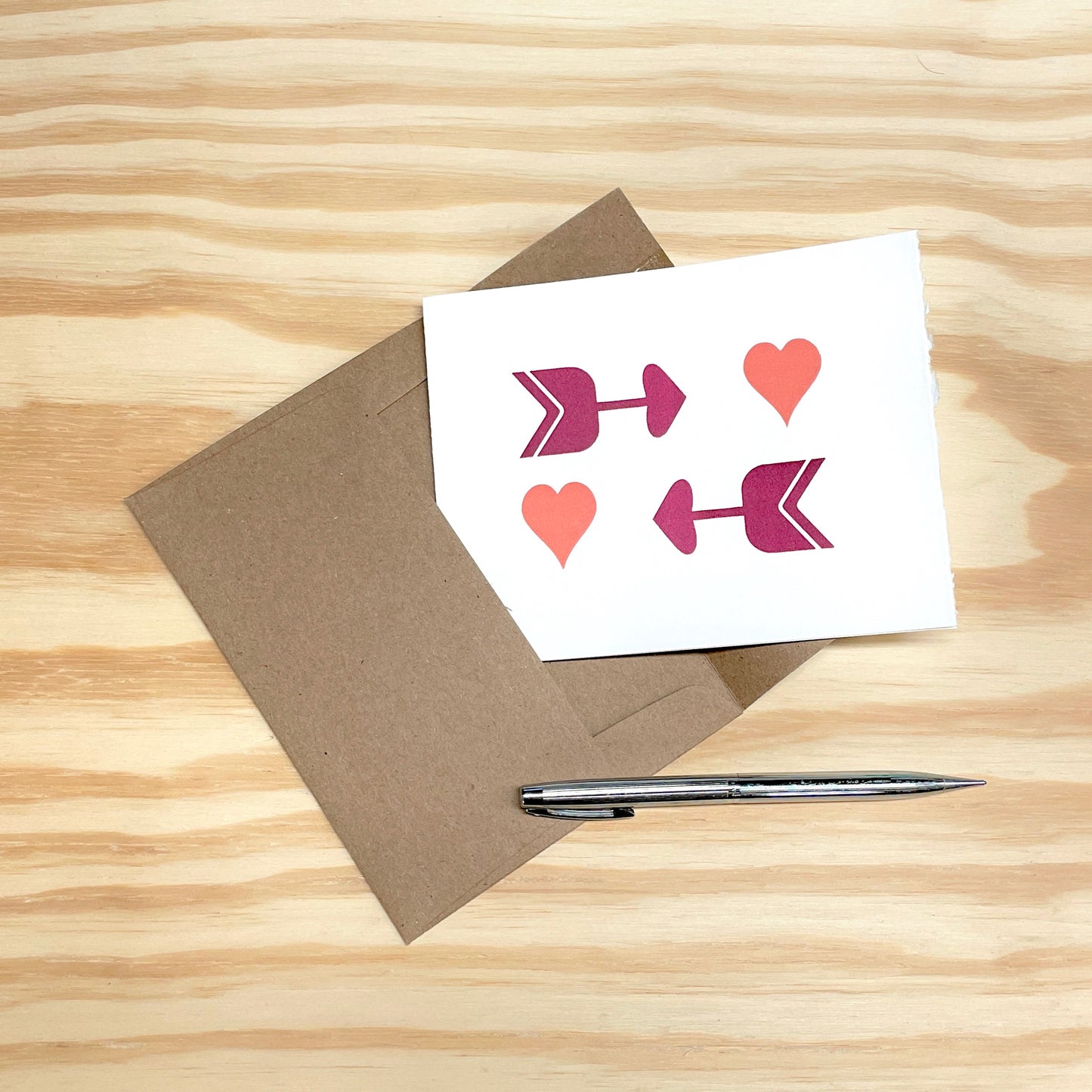 Arrows and Hearts - single card - wood type letterpress printed