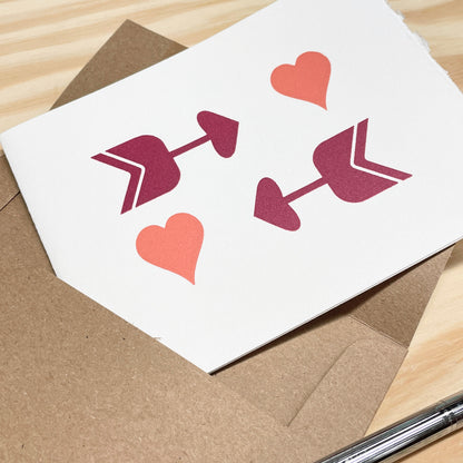 Arrows and Hearts - single card - wood type letterpress printed
