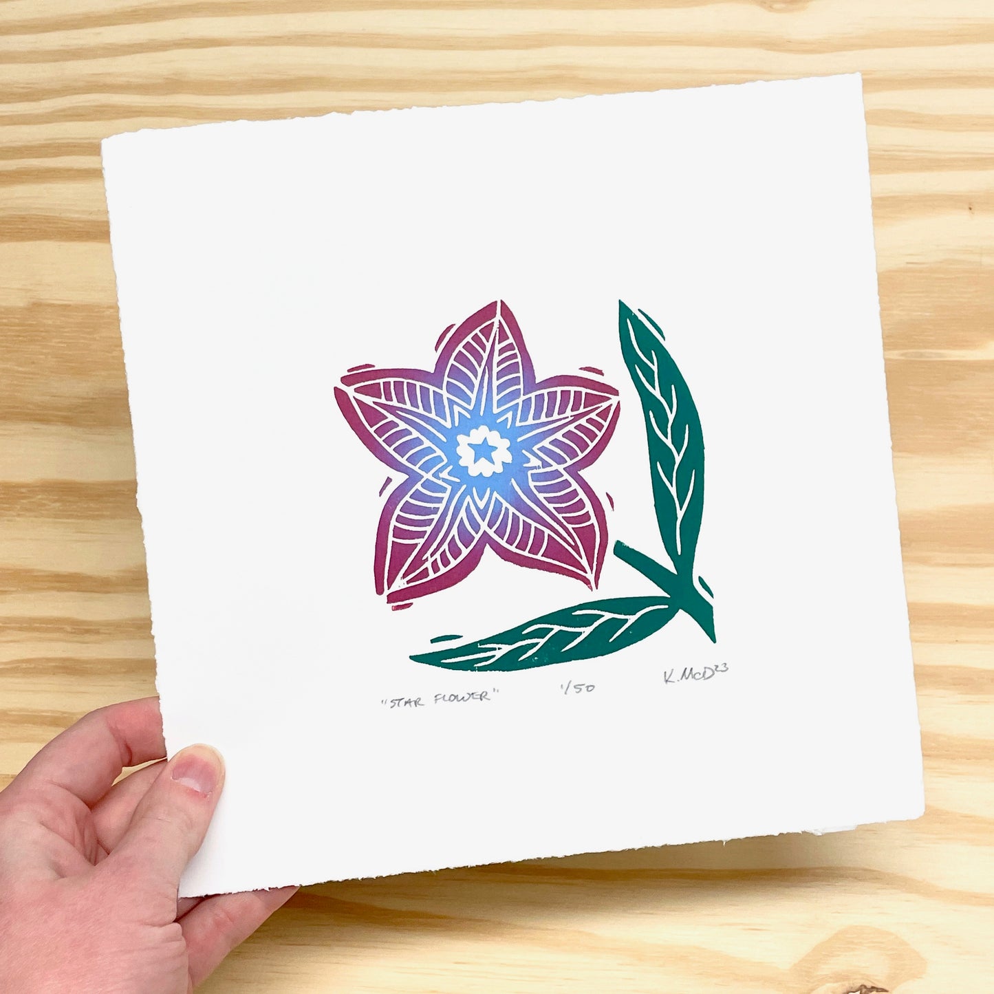 Star Flower - woodblock print (8x8")