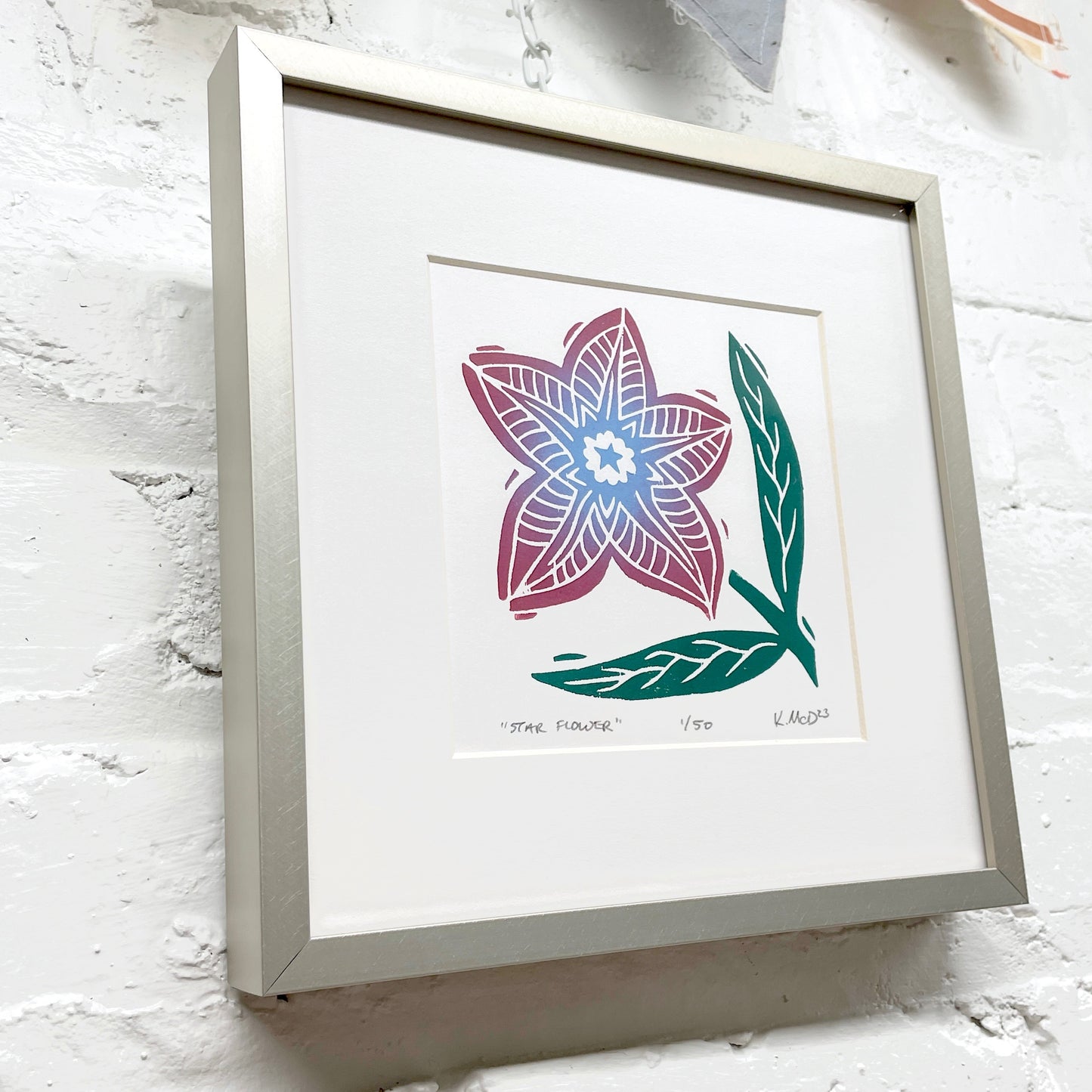 Star Flower FRAMED - woodblock print (8x8")