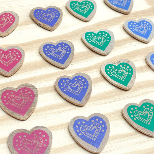 Heart Magnets - hand stamped wood (set of 4)