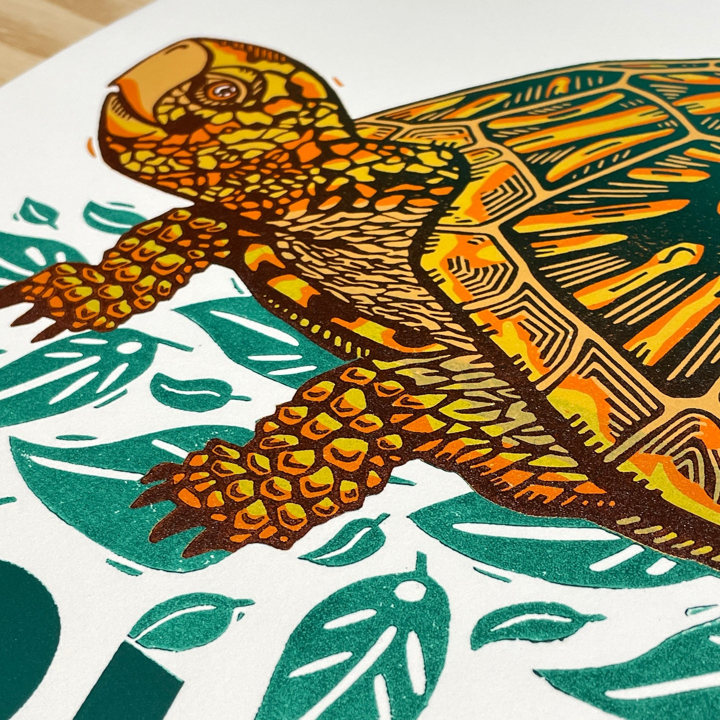 Slow & Steady Goes the Turtle - woodblock and letterpress print (14x18")