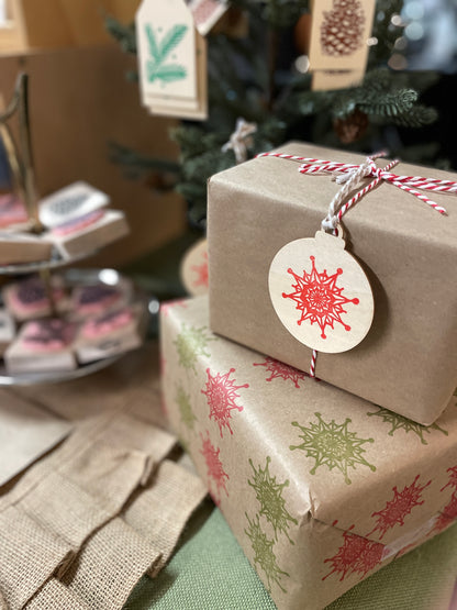 Snowflake Gift Tags - Wood Ornaments - Red Set of 3