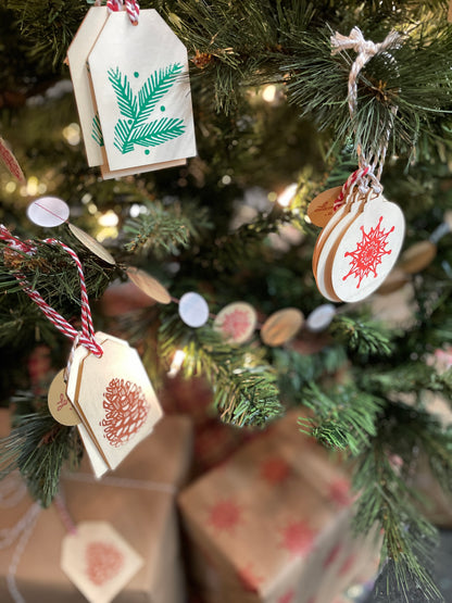 Pine Needles Gift Tags - Wood Ornaments - Green Set of 3