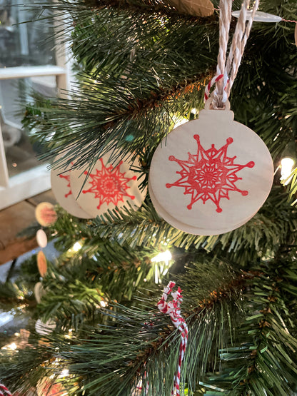 Snowflake Gift Tags - Wood Ornaments - Red Set of 3