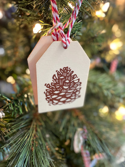 Pinecone Gift Tags - Wood Ornaments - Brown Set of 3