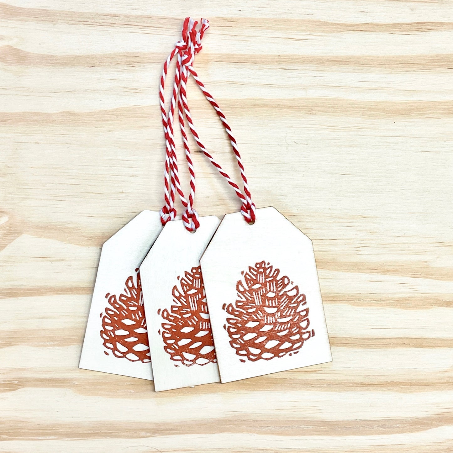 Pinecone Gift Tags - Wood Ornaments - Brown Set of 3
