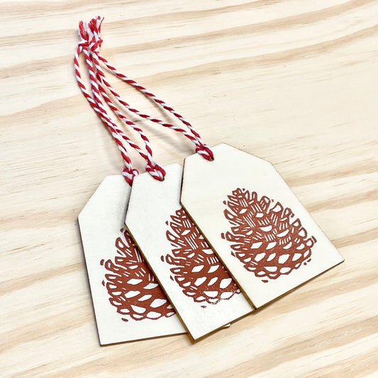 Pinecone Gift Tags - Wood Ornaments - Brown Set of 3