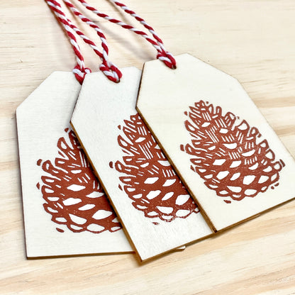 Pinecone Gift Tags - Wood Ornaments - Brown Set of 3