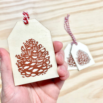 Pinecone Gift Tags - Wood Ornaments - Brown Set of 3