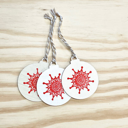 Snowflake Gift Tags - Wood Ornaments - Red Set of 3