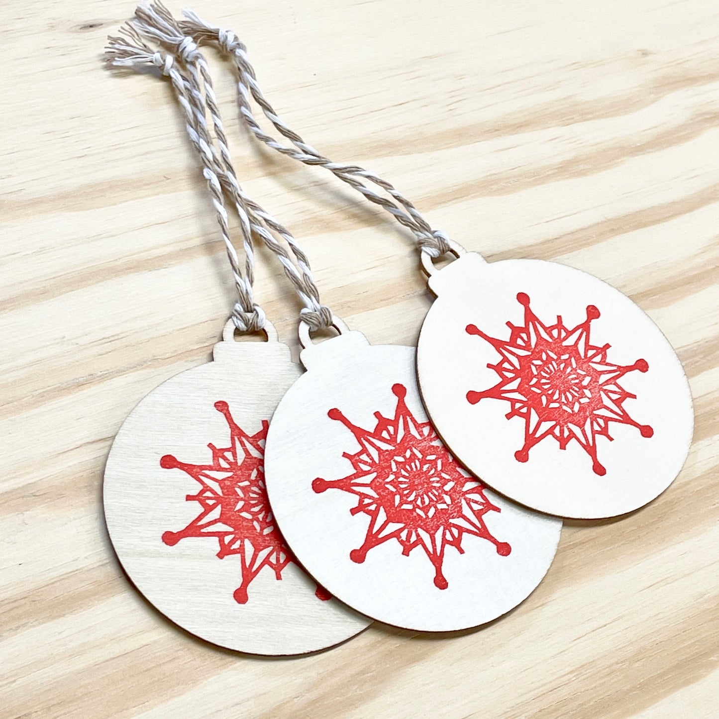 Snowflake Gift Tags - Wood Ornaments - Red Set of 3