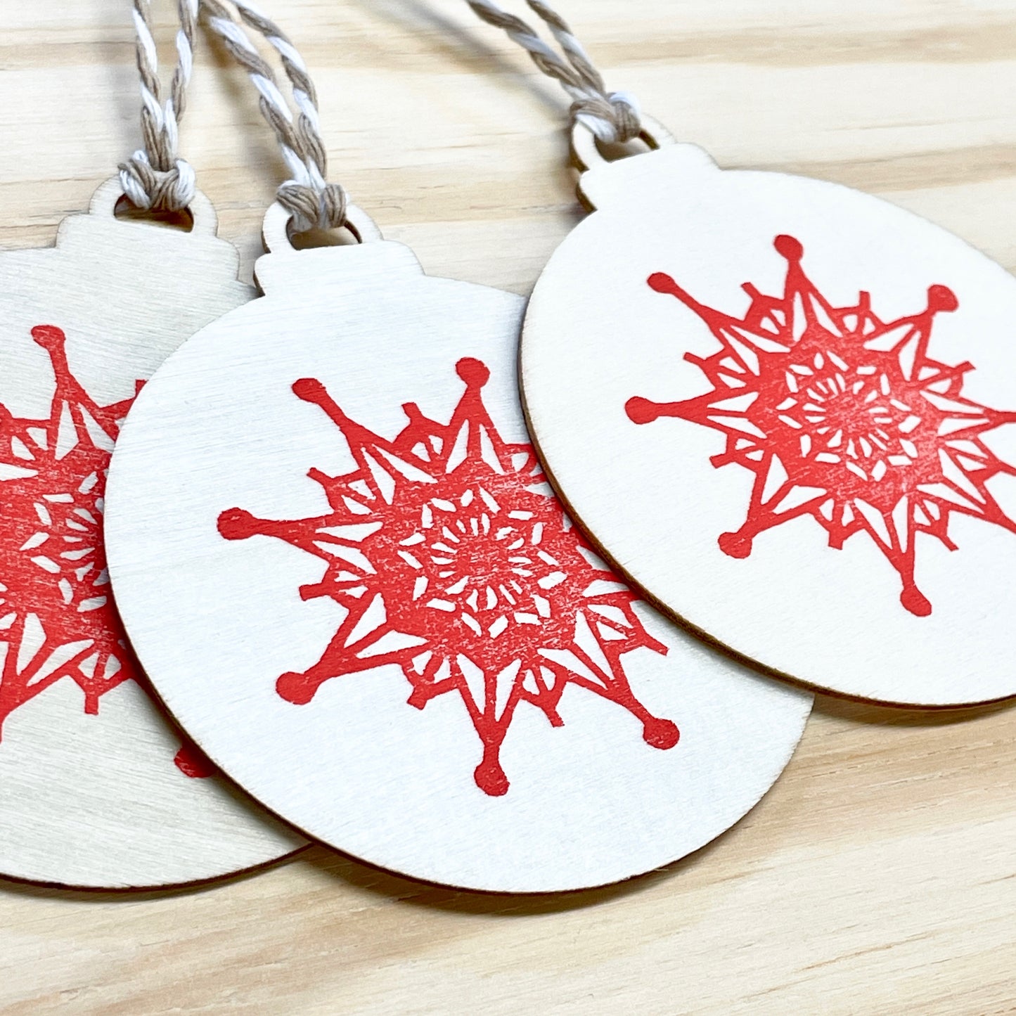 Snowflake Gift Tags - Wood Ornaments - Red Set of 3