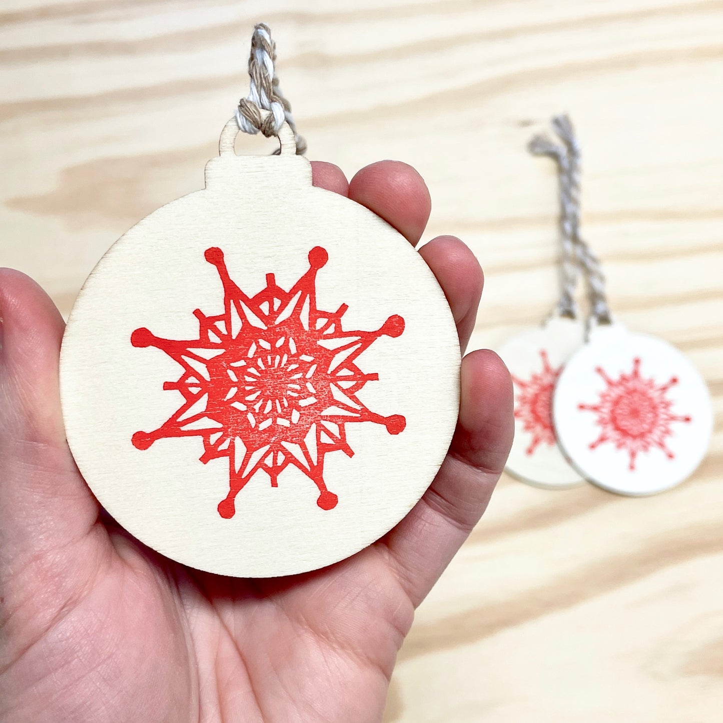 Snowflake Gift Tags - Wood Ornaments - Red Set of 3