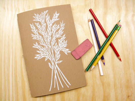 White Wheat - woodblock printed sketchbook journal (6x9")