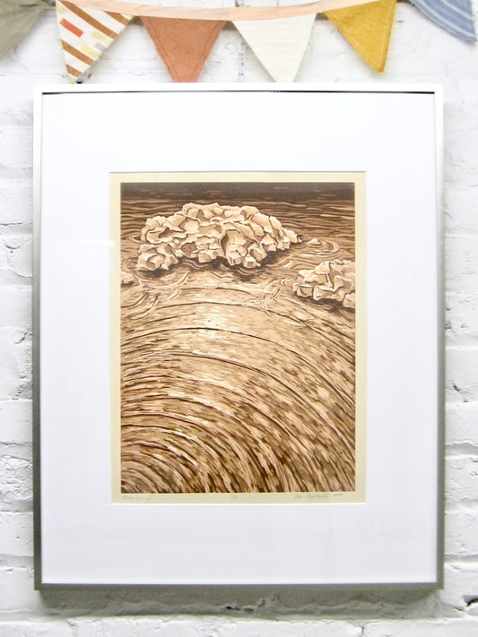 Disturbance FRAMED - woodblock print (21x26" Metal Framed)