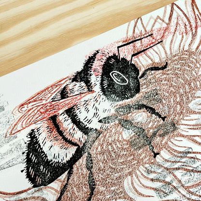 Start Remembering Bumble Bee GHOST PRINT - woodblock print (9x12")