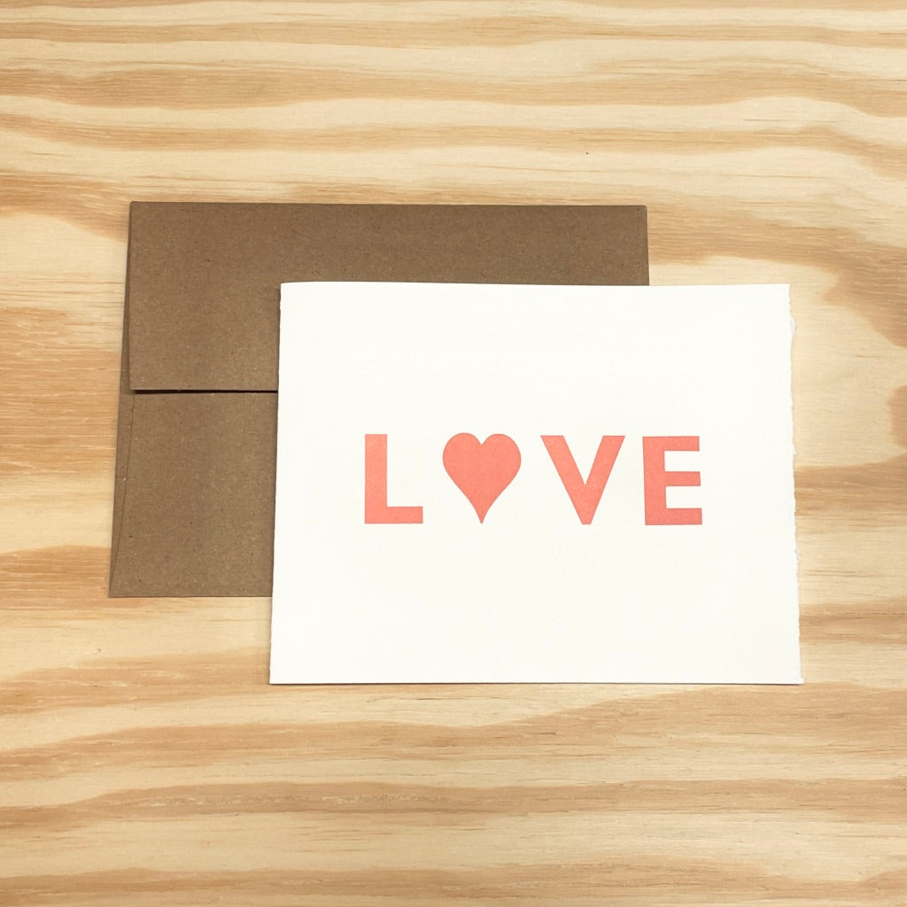 Love in pink - single card - wood type letterpress printed