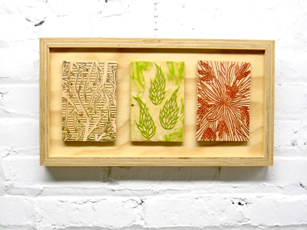 Cycle of Growth FRAMED WOODBLOCK - hand carved original printers blocks with metal framed prints - collector's item