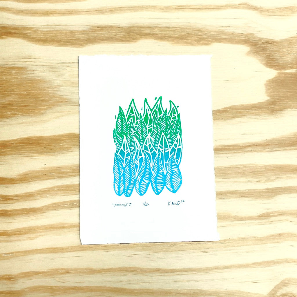 Seedlings - woodblock print (5x7")