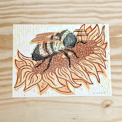 Rusty Patch Bumble Bee GHOST PRINT - woodblock print (9x12")