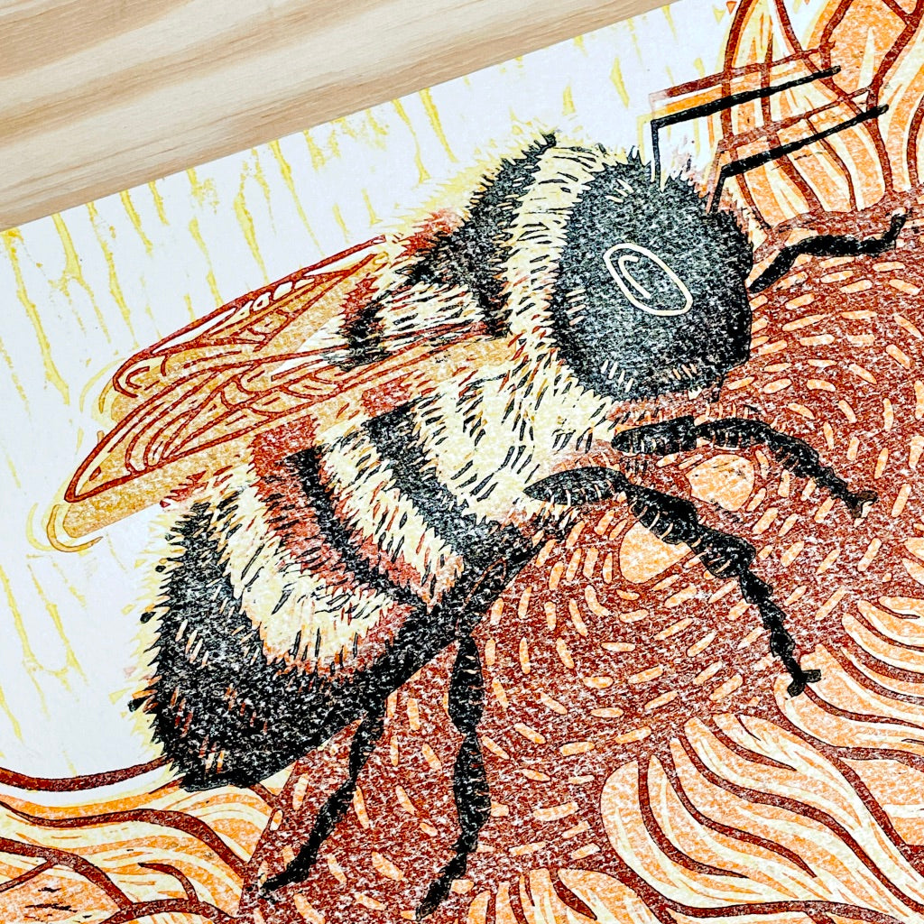 Rusty Patch Bumble Bee GHOST PRINT - woodblock print (9x12")