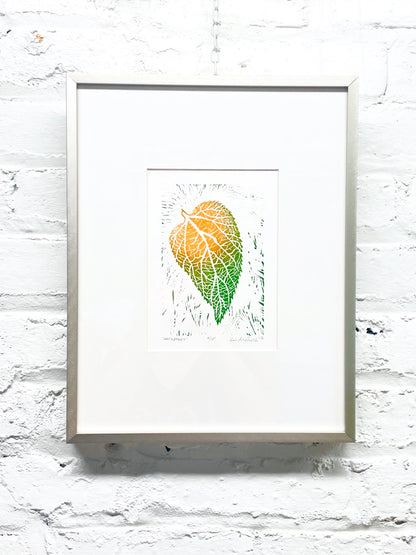 Hackberry leaf FRAMED - woodblock print (11x14”)