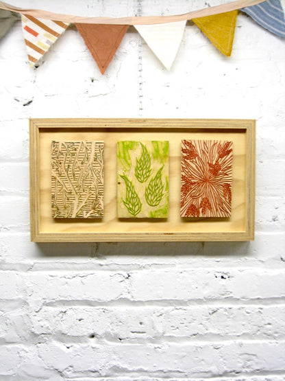 Cycle of Growth FRAMED WOODBLOCK - hand carved original printers blocks with metal framed prints - collector's item
