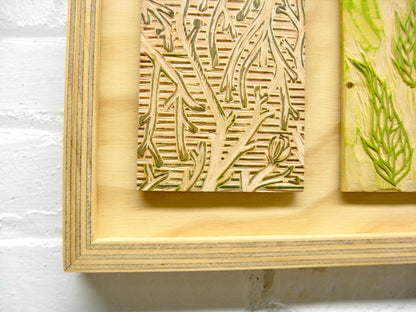 Cycle of Growth FRAMED WOODBLOCK - hand carved original printers blocks with metal framed prints - collector's item