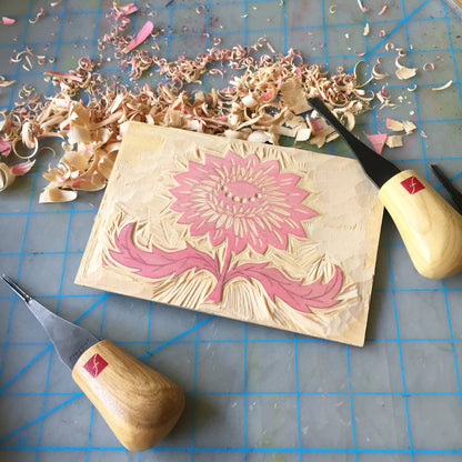 Magenta Flower single card - woodblock printed