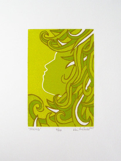 Spring - reduction woodblock print (9x12”)