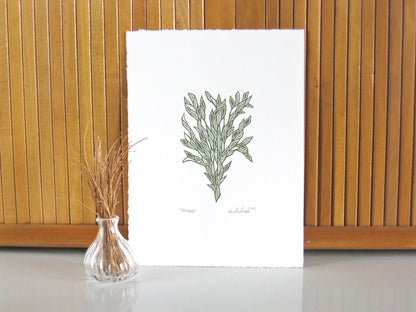Friend in forest green - woodblock print (9x12”)