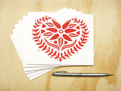 Swedish Red Heart 6-pack cards - woodblock printed