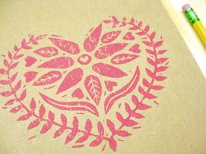 Swedish Red Heart - woodblock printed sketchbook journal (6x9")