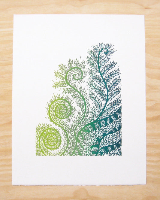 Life's Design (fiddle head ferns) - ARTIST PROOF woodblock print (14x18")