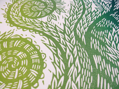Life's Design (fiddle head ferns) - ARTIST PROOF woodblock print (14x18")