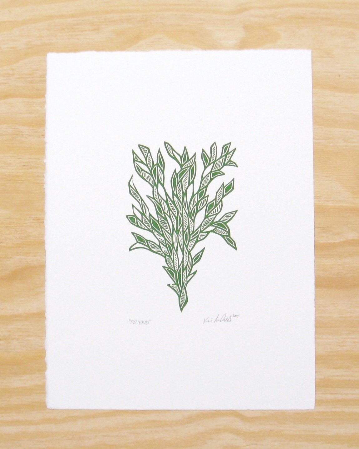 Friend in forest green - woodblock print (9x12”)