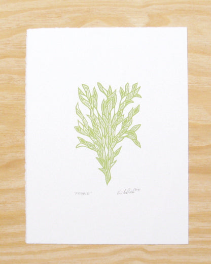 Friend in sprout green - woodblock print (9x12”)