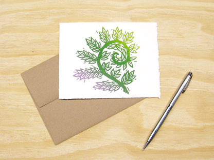 Fiddlehead Fern single card - woodblock printed