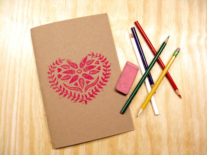 Swedish Red Heart - woodblock printed sketchbook journal (6x9")