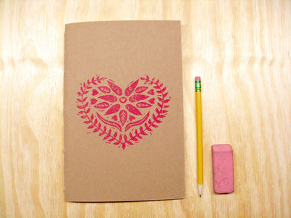 Swedish Red Heart - woodblock printed sketchbook journal (6x9")