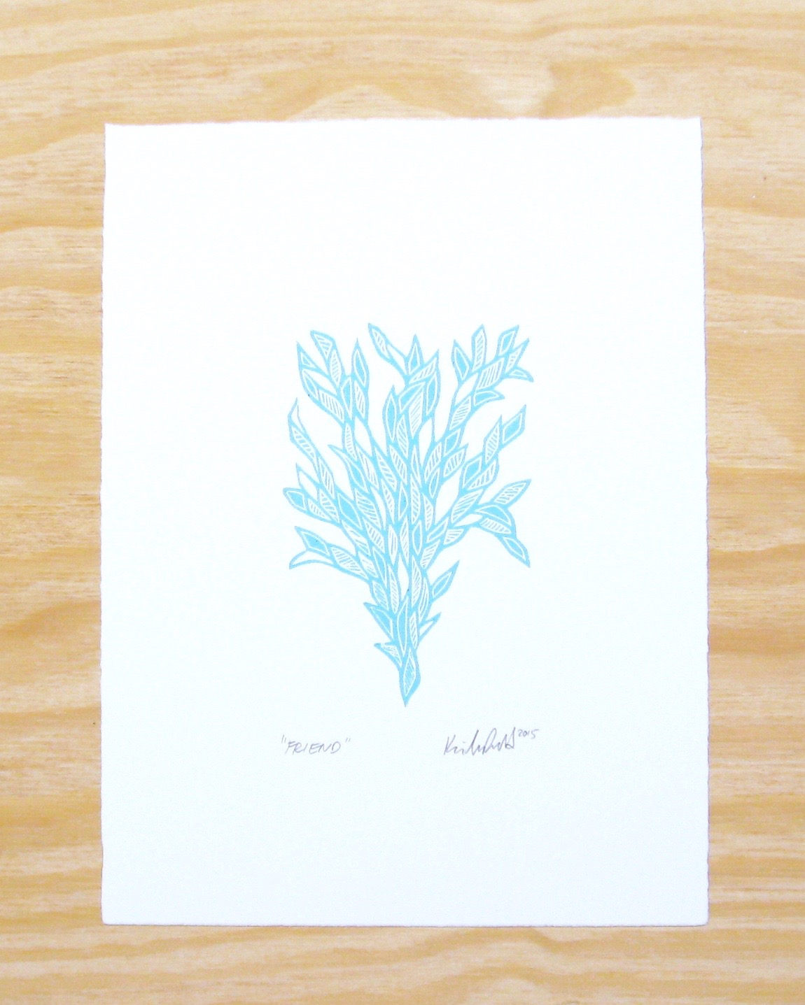 Friend in sky blue - woodblock print (9x12”)