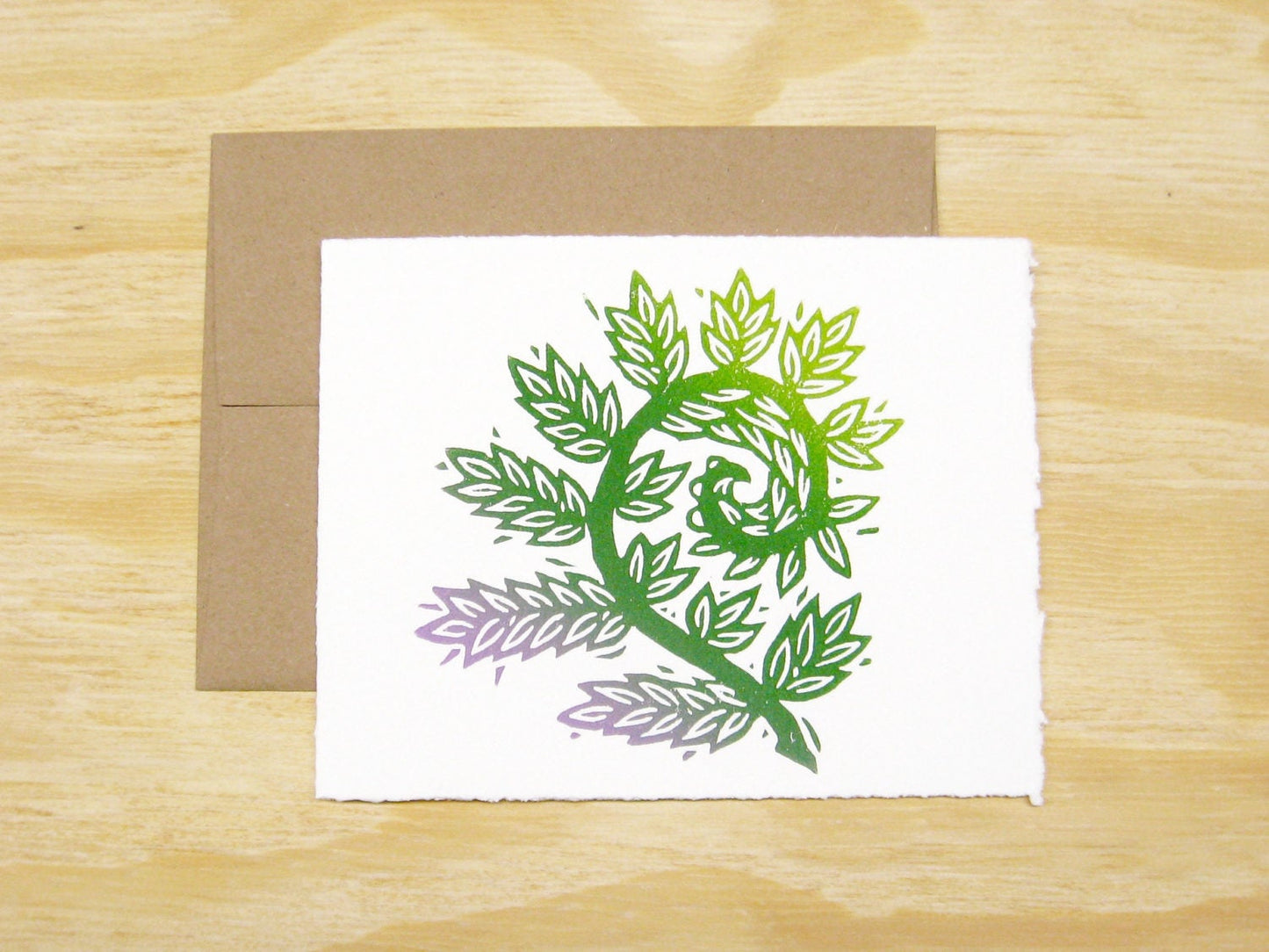 Fiddlehead Fern single card - woodblock printed