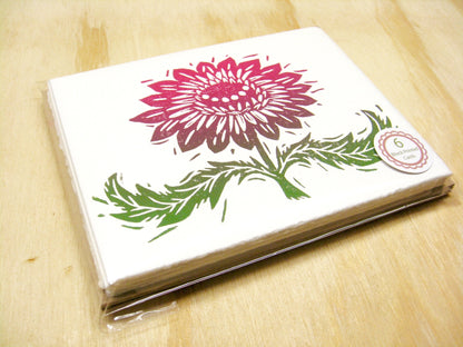 Magenta Flower 6-pack cards - woodblock printed