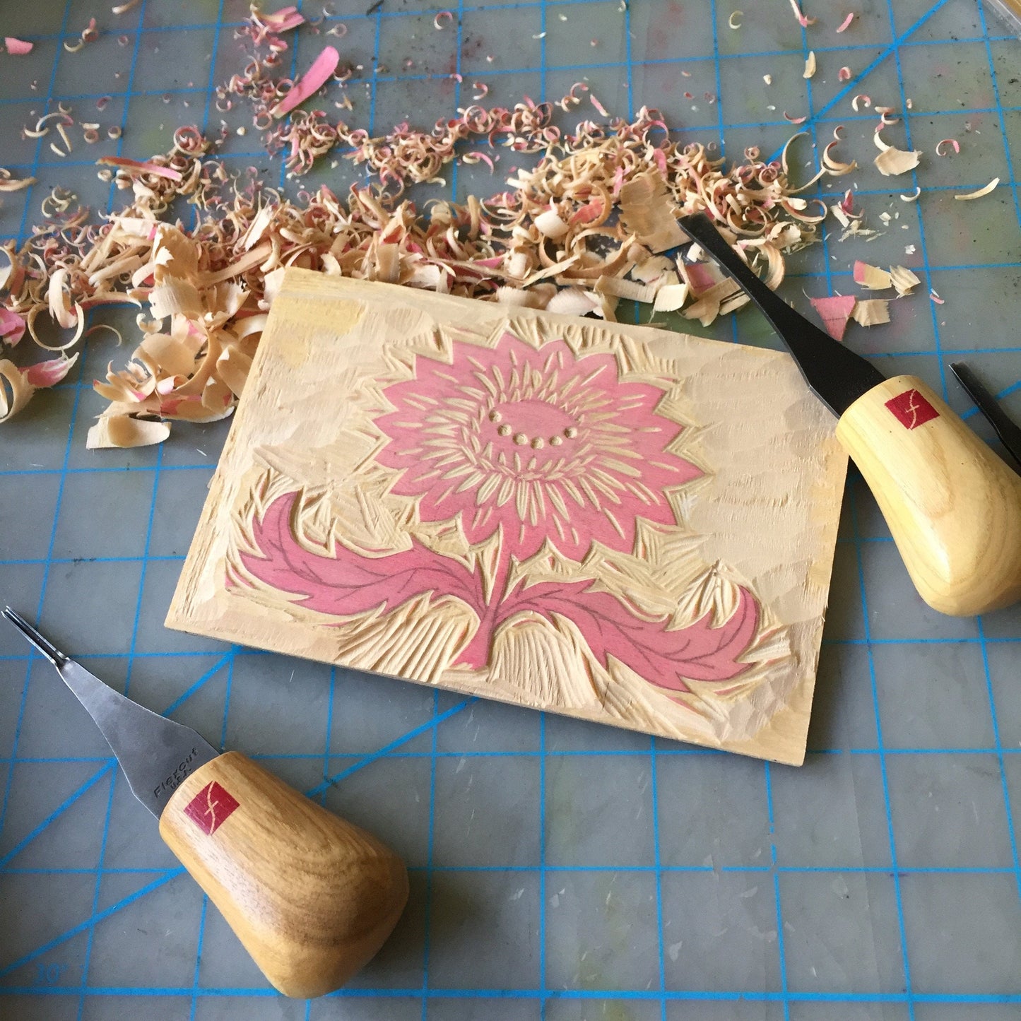 Magenta Flower 6-pack cards - woodblock printed