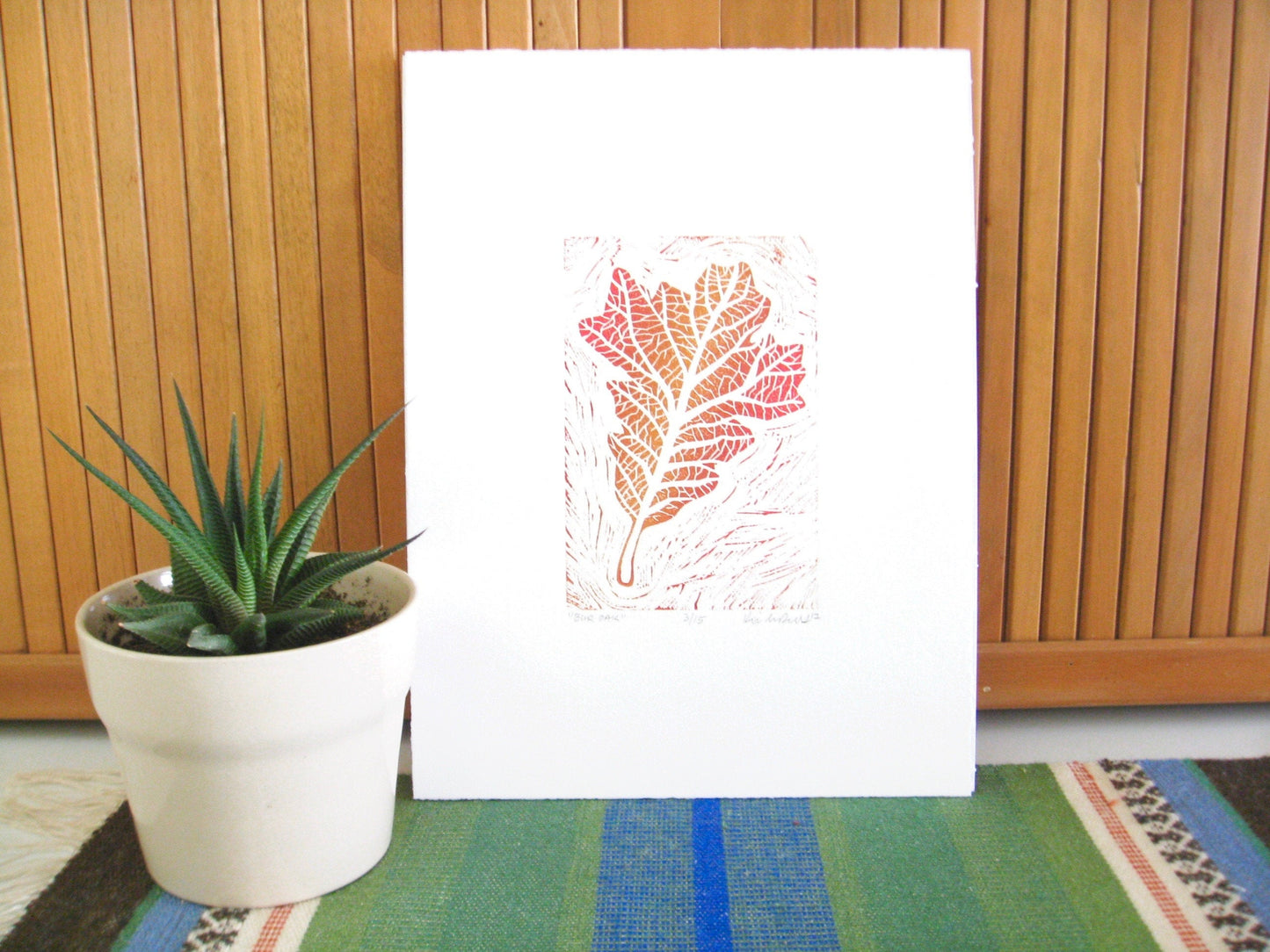 Bur Oak leaf - woodblock print (9x12”)