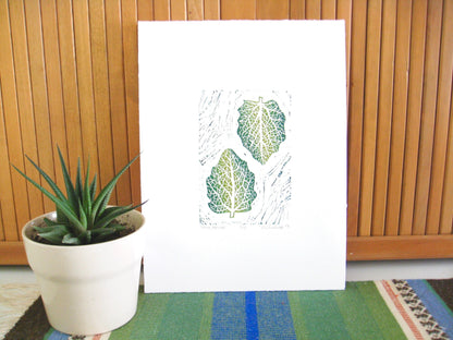 White Poplar leaves FRAMED - woodblock print (11x14”)